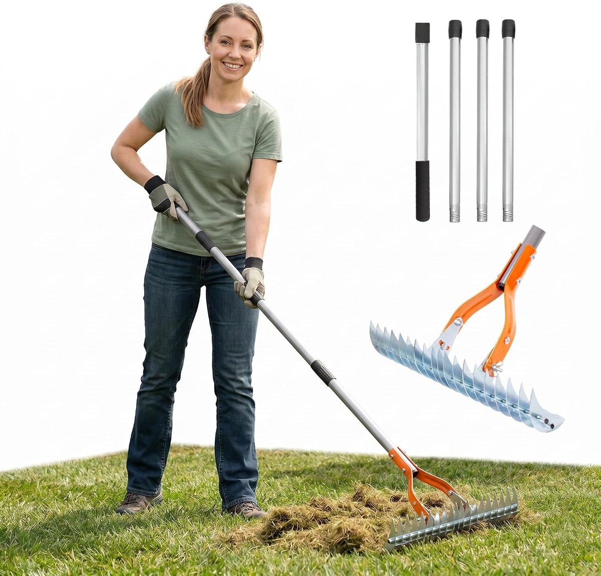 Verticuteerhark - Staal - 38 cm Werkbreedte - Verstelbare Handgreep - Voor Gazononderhoud