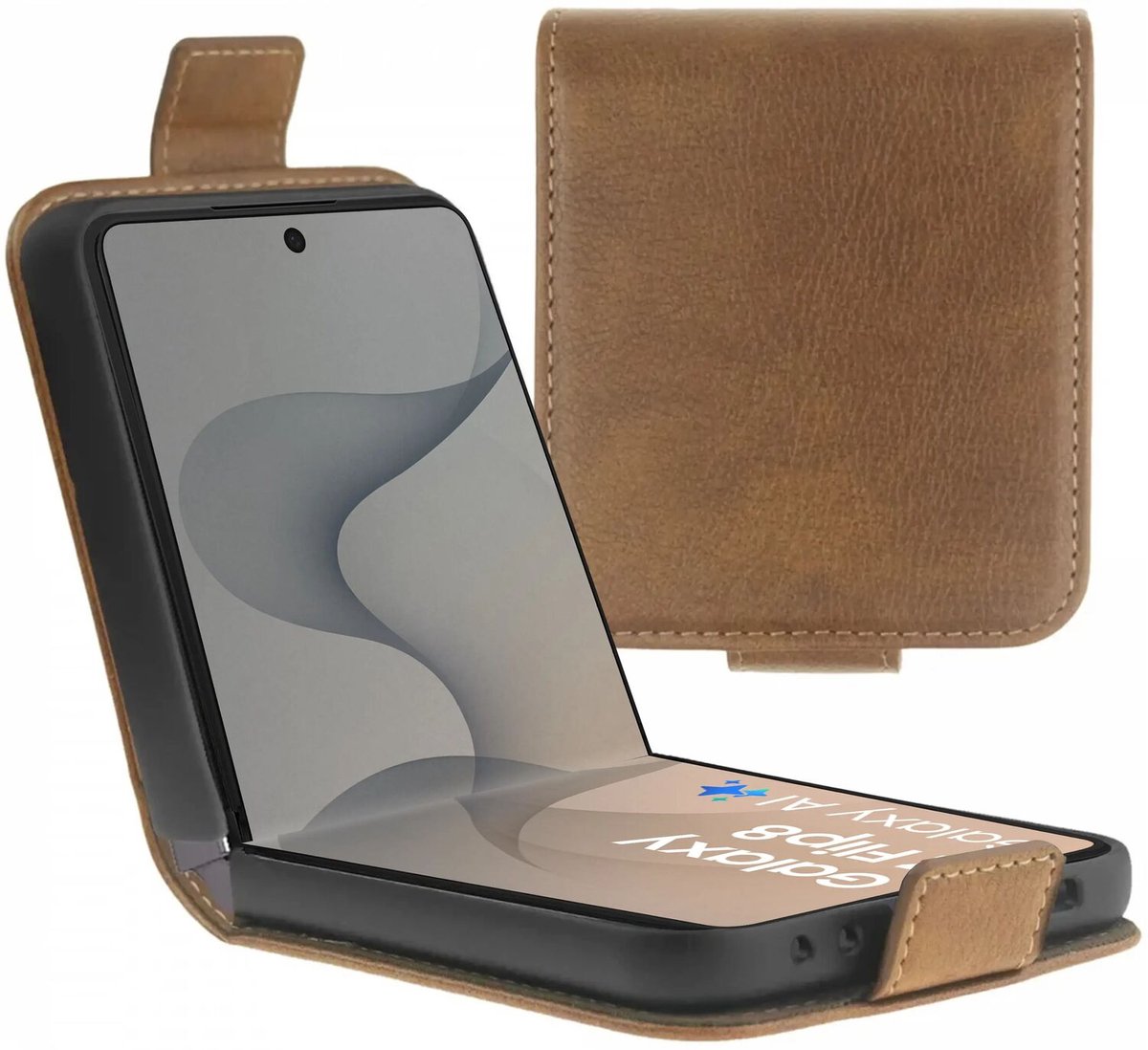 Rosso Element Geschikt voor Samsung Galaxy Z Flip 8 | Wallet Book Case | Portemonnee Hoesje | 0 Pasjes | Magneetsluiting | Stand Functie | Bruin