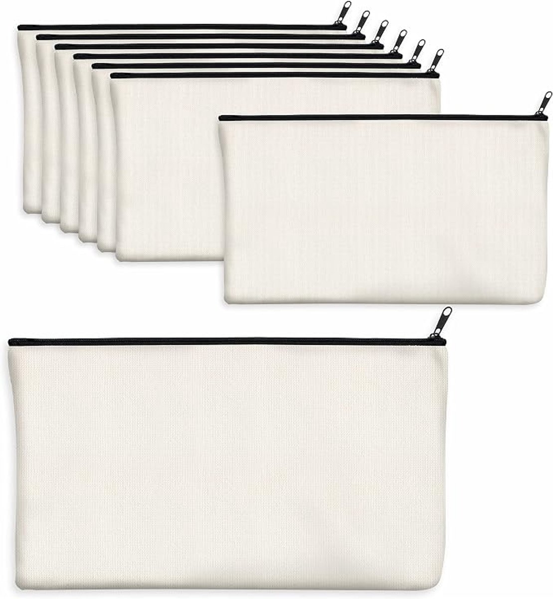 Etui - Pennenbak - 8-delige Witte Canvas Opslagetui met Rits - DIY Decoratie - Geschikt voor Pennen Cosmetica en Toiletartikelen - Wit - 8 Stuks