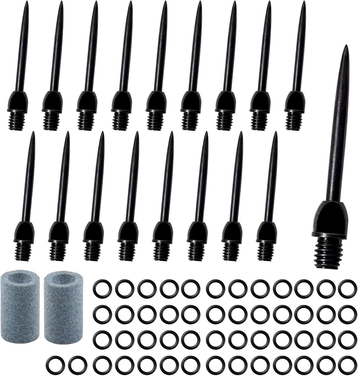 SnelShoppen - Set van 18 Stalen Darts Tips 2BA + 50 Rubber Ringen + 2 Plastic Tips, Metalen Accessoires voor Soft Dart Transformaties, Duurzaam en Rob