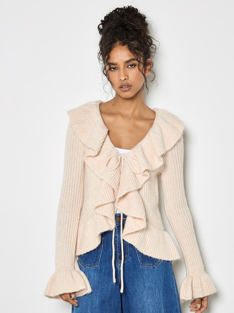 Ruffle Ribbed Knit Cardigan