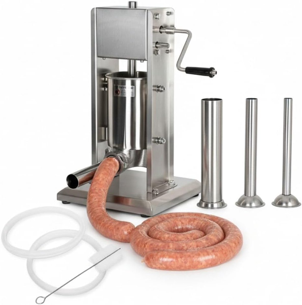 CINK & Co Handmatige Worstvuller 7 Liter - Worstvulmachine met 2 Versnellingen - RVS - Inclusief 4 Vulbuizen - 30 x 30 x 80 cm