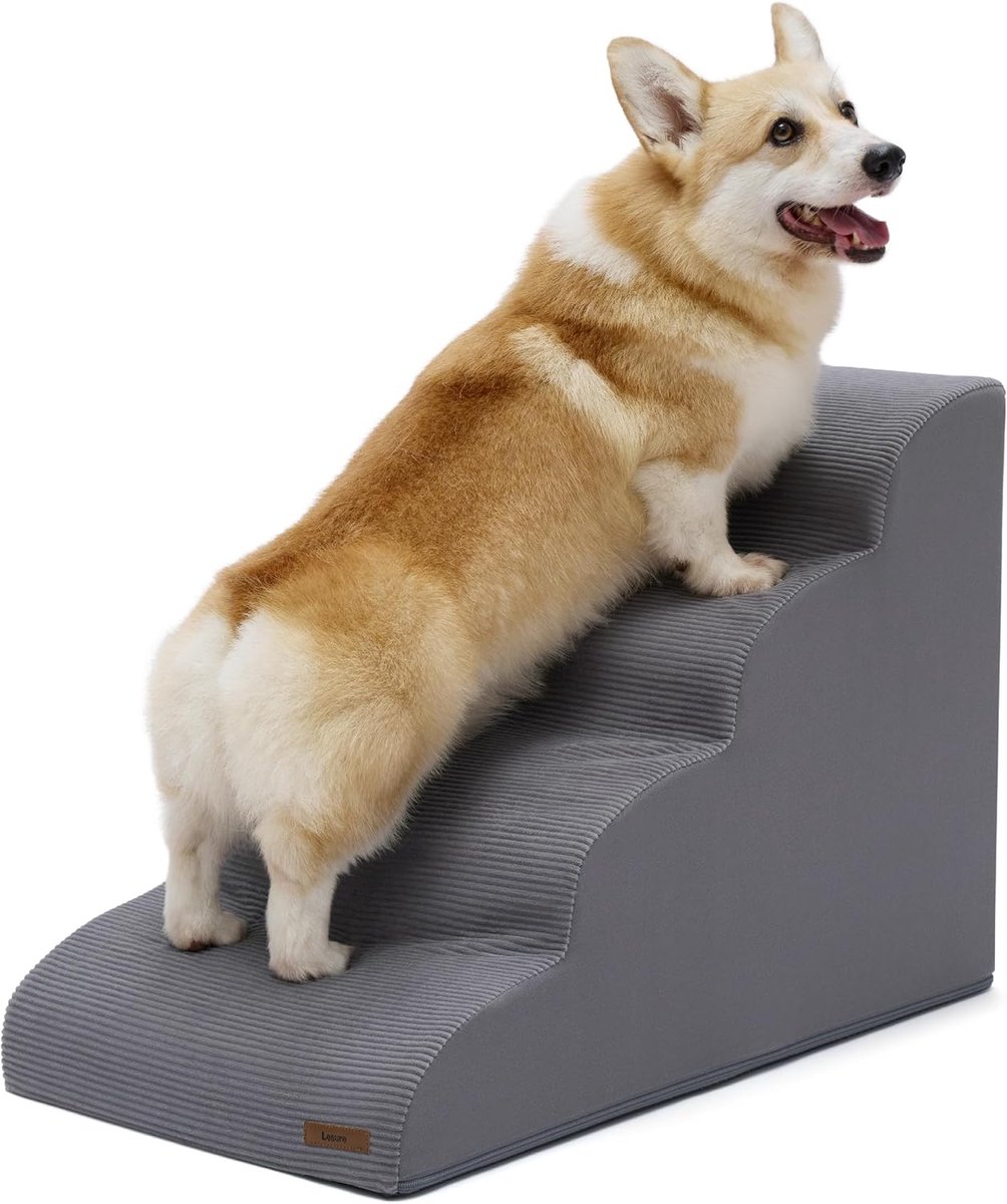 Hondentrap - kattentrap voor honden en katten - 4 treden - huisdiertrap van 33D spons met hoge dichtheid - wasbaar - antislip - hondenhelling met afneembare overtrek - voor bed - bank - vensterbank