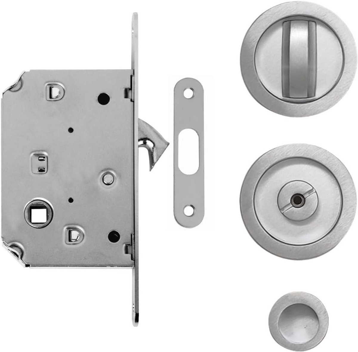 Sliding door set, retractable with knob and handles, satin, chrome-plated - ShopVlot