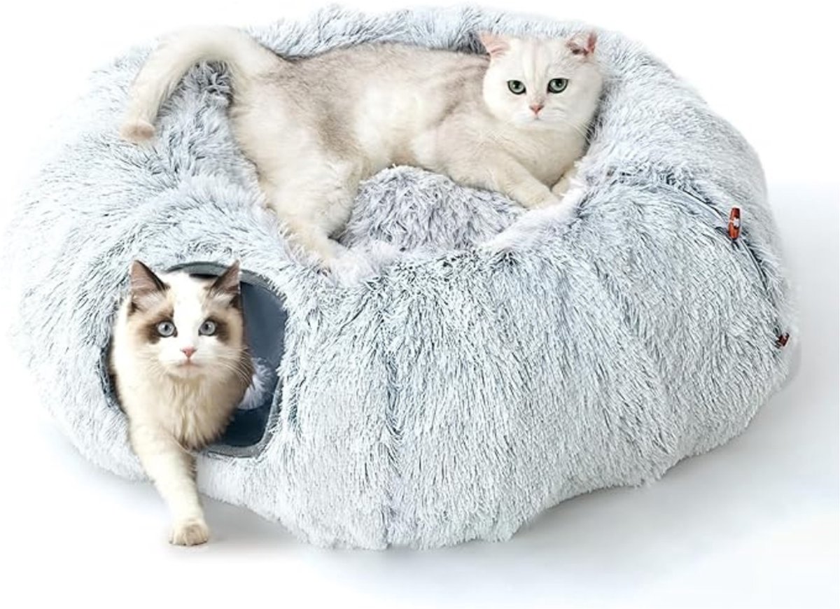 Verte Kattentunnel met Kattenmand - 3-in-1 Kattentunnel met Ligplaats – Verstelbaar – S/C/Rond – Ademend – Stevig Metalen Frame – Opvouwbaar voor Binnenkatten – Konijnen – Kleine Honden – 160 CM