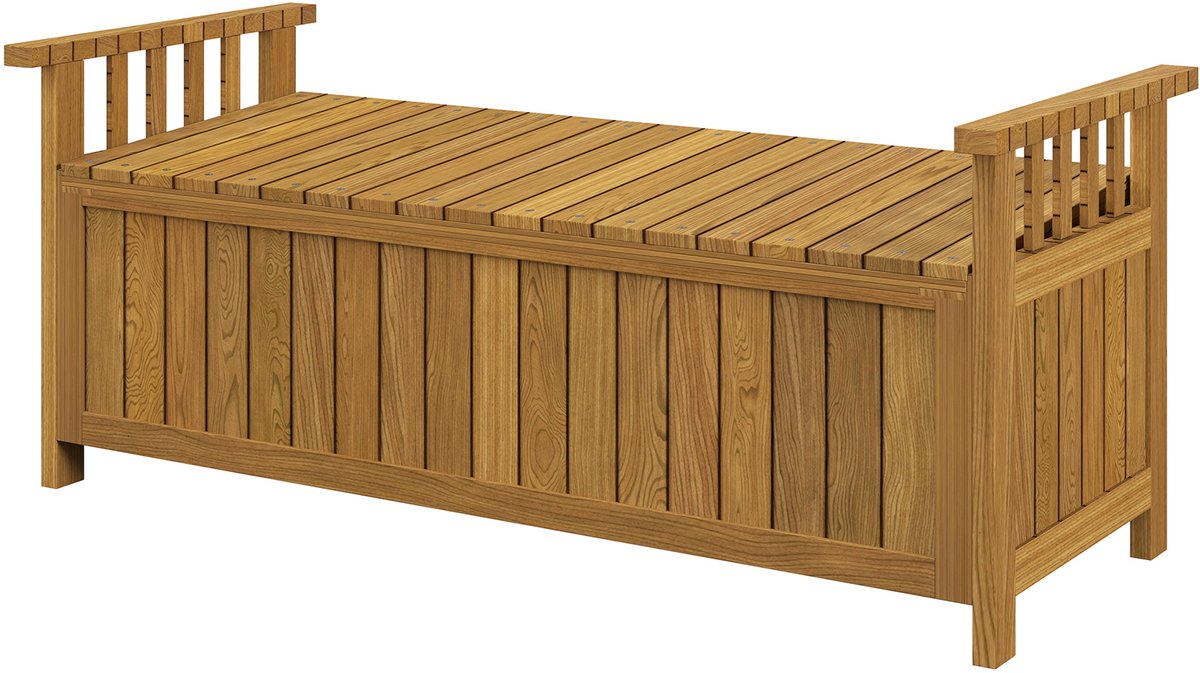 Houten tuinbank - tweezits - met 186 liter opbergruimte - tuinbank met armleuningen - draagvermogen 240 kg - afmetingen 128,5 x 56 x 53,5 cm - bruin