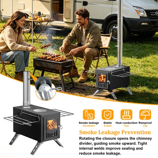 unho Tentkachel op hout - Outdoor tent verwarming - Kampeer kachel hout- Inklapbare poten - 218 cm rookkanaal — afbeelding 4