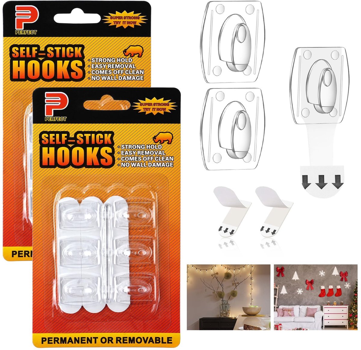 Solidchoice - Set van 12 Transparante Lichtclips met Zelfklevende Strips