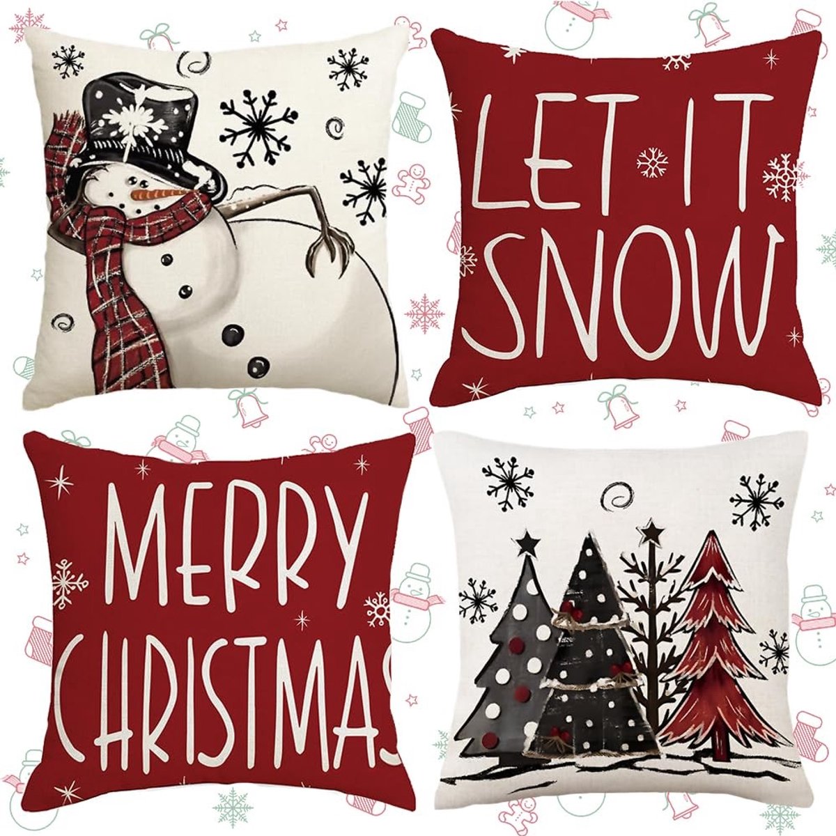 Solidchoice - Set van 4 Decoratieve Kussenhoezen voor Kerstmis