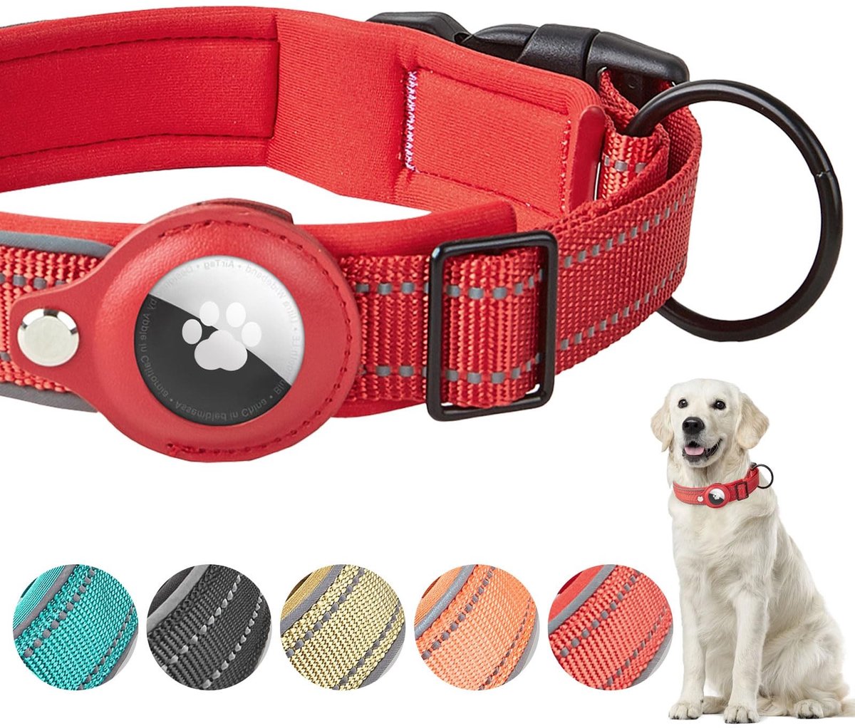 Solidchoice - Verstelbare Reflecterende Hondenhalsband met AirTag Compatibiliteit