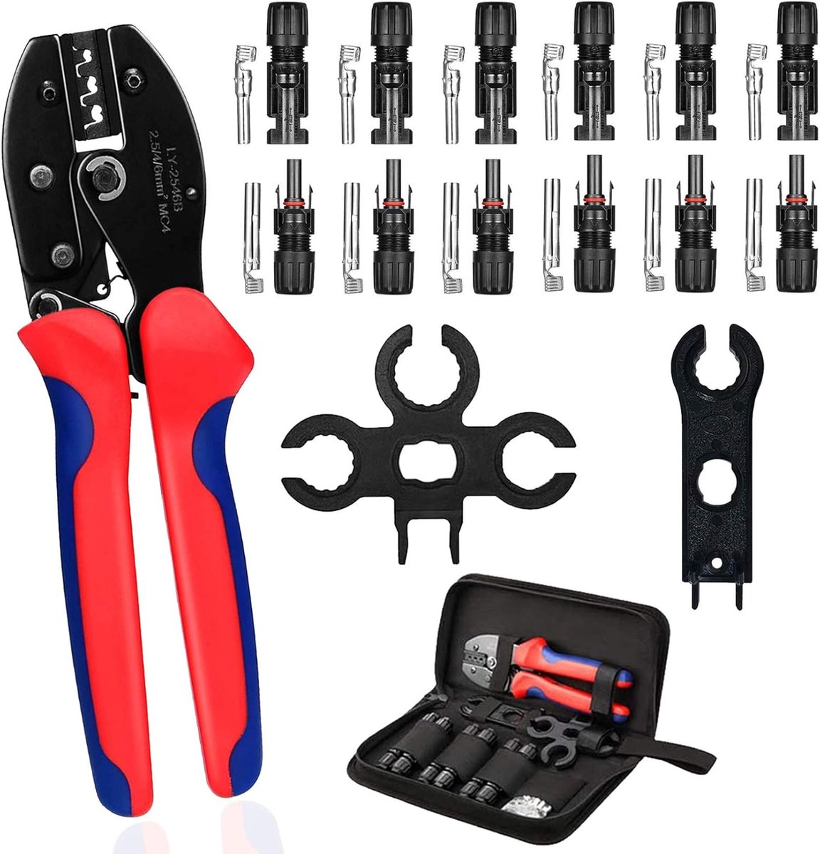 Solar Crimping Tool Kit for MC4 Cable Connector for 2.5/4.0/6.0mm² Solar Panel PV Cable, 6 pcs Male Female, 1 Pair - ShopVlot