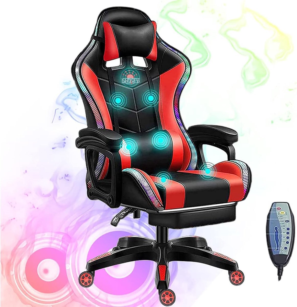 RGB-videogamestoelen met luidsprekers Ergonomische Pro gamingstoel met volledige massage Lendensteun en intrekbare - ShopVlot