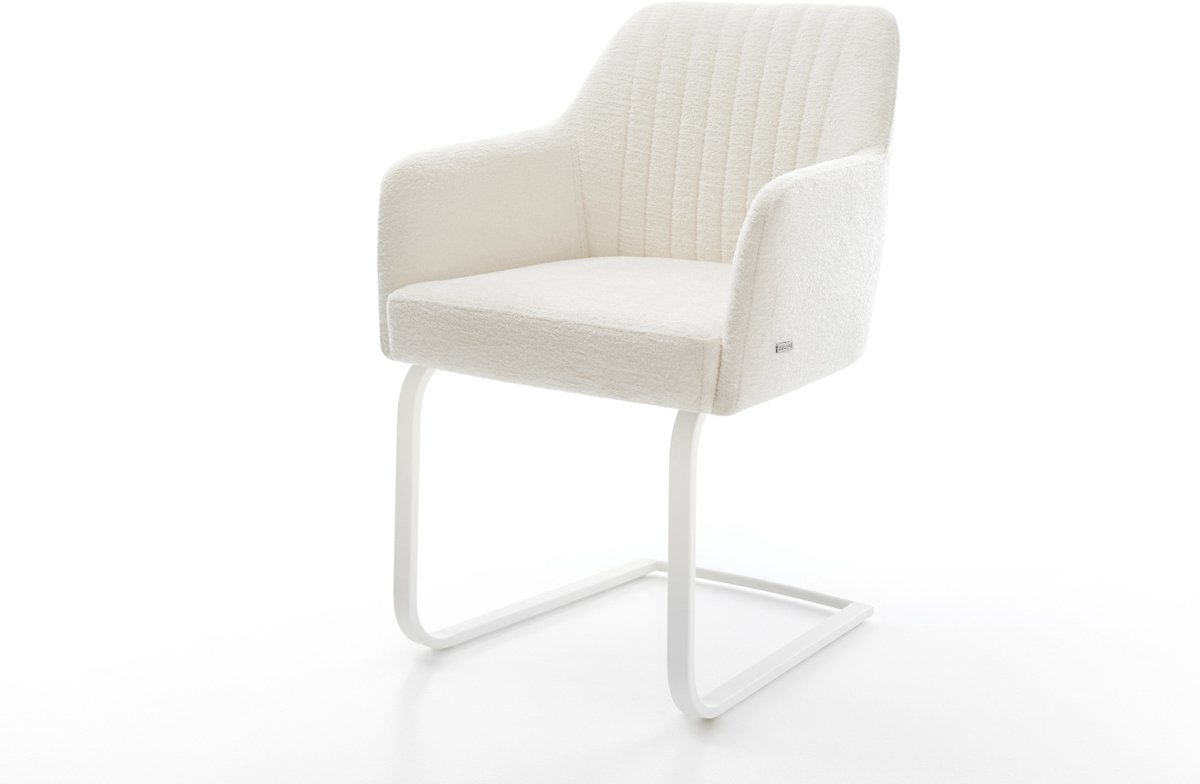 Sledestoel Greg-Flex sledemodel vlak wit bouclé zacht beige pocketveer kern