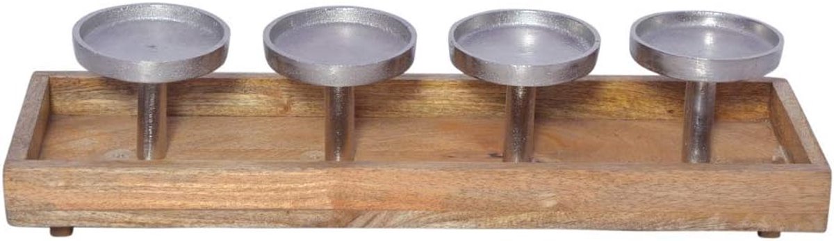 Advent wreath made of mango wood and aluminium star motif, Christmas decoration - ShopVlot