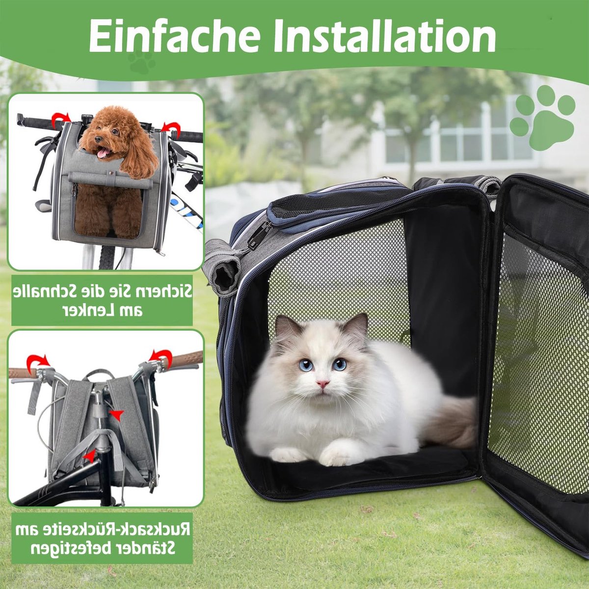 Exquilnova Hondenmand voor fiets vooraan, 4-in-1 uitbreidbare rugzak, fietsmand voor hond vooraan, ademend, met - ShopVlot