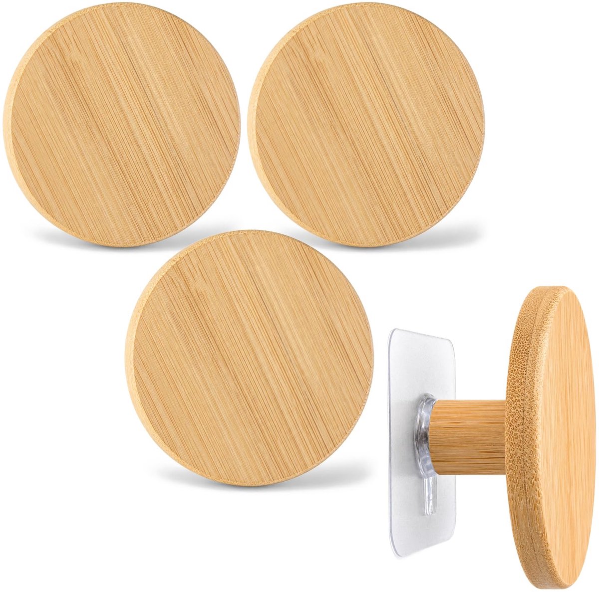com-four® 4 delige set bamboe wandhaken – plakhaakjes zonder boren – zelfklevende kapstokhaken voor kleding en - ShopVlot