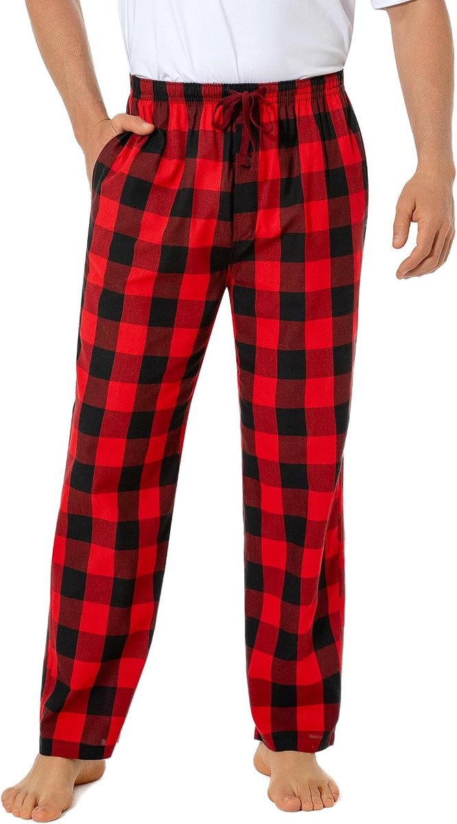 Men's 100% Cotton Pajama Pants Woven Checkered Sleep Pants Loungewear Pajama Pants with Pockets - ShopVlot