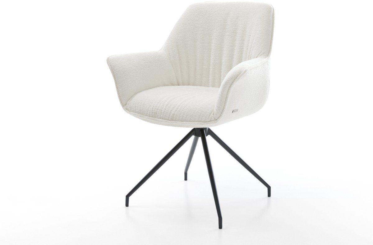 Gestoffeerde-stoel Keila-Flex met armleuning kruisframe conisch zwart bouclé zacht beige