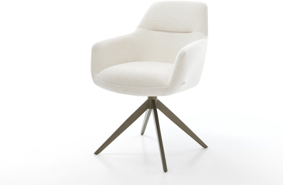 Eetkamerstoel Pejo-Flex kruisframe breed afwerking met titanium bouclé zacht beige 360° draaibaar rocker-functie pocketveer kern
