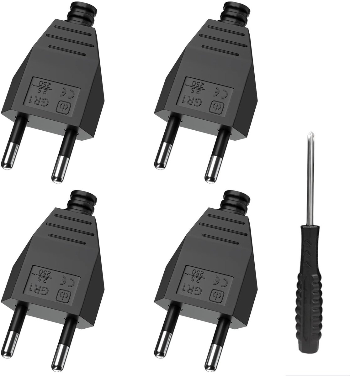 Solidchoice - Platte Stekker Eurostekker - 250V en 2,5A - 4 Stuks