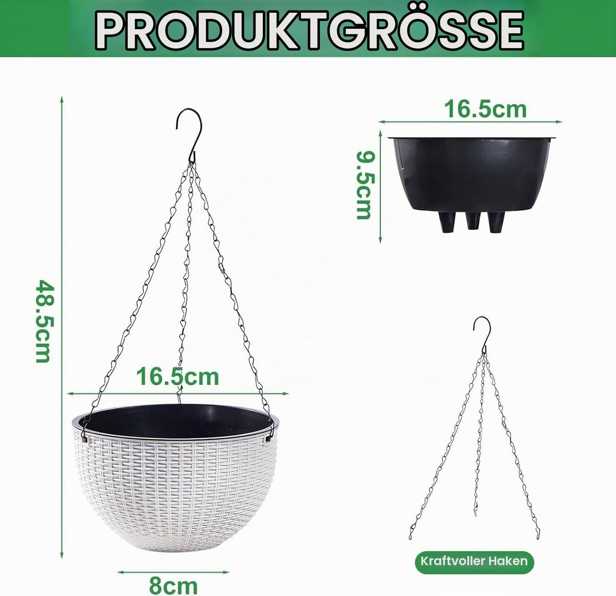 Hangmand van kunststof voor binnen en buiten, set van 2 bloempotten met ketting, zelfwaterende hangende plantenpotten voor bloemen, plafonds, balkons en tuinen(rood) — cadeau in Wonen & Interieur - foto 8