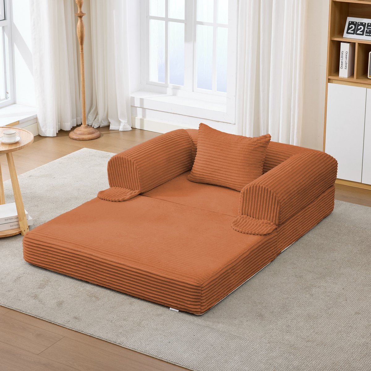 Kord Slaapsofa omvormbaar - 120x85x65 cm - Geribd fluweel, Oranje