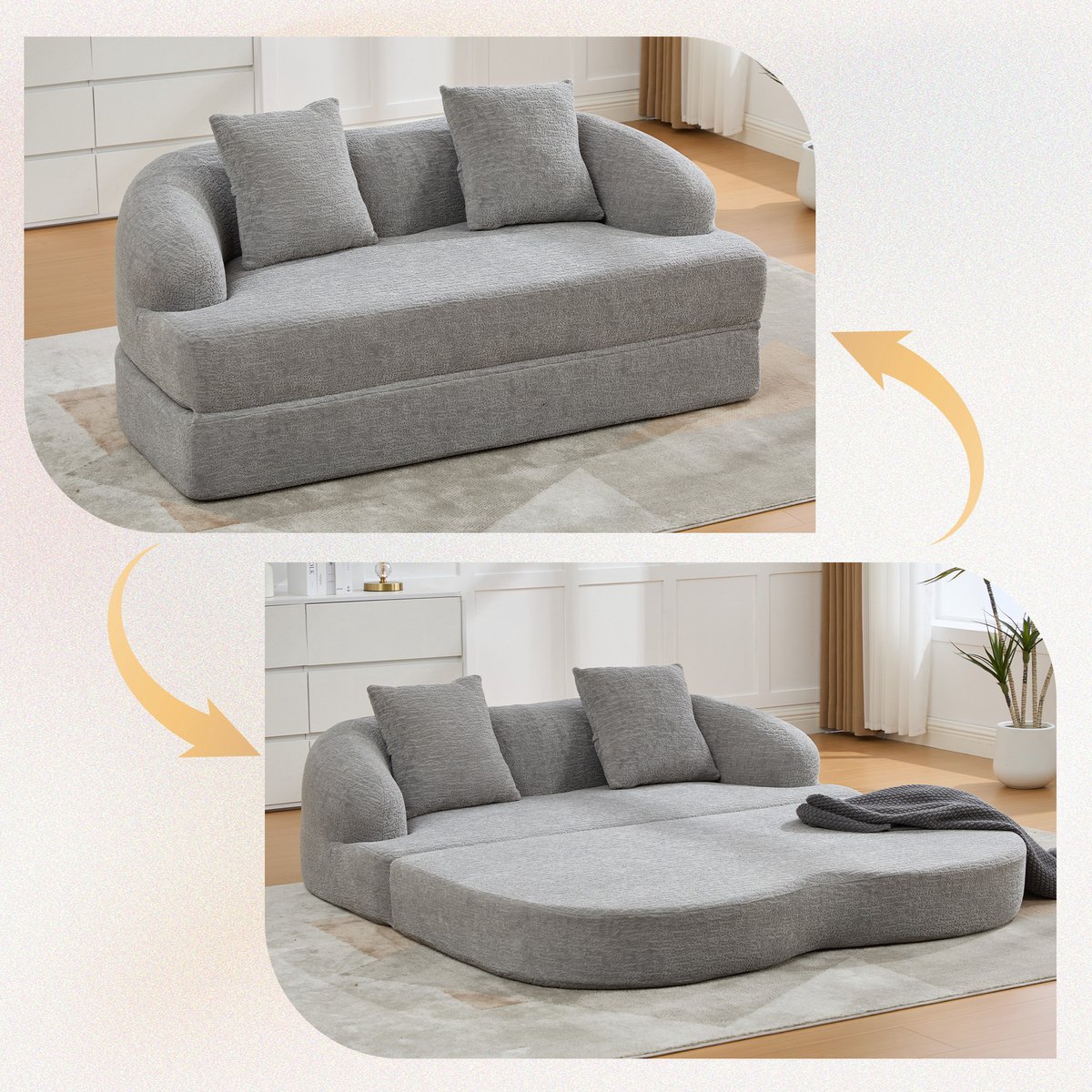 Slaapbank 2 Personen - Modulaire Chenille Sofa Met Ligfunctie En Dubbele Rugkussens