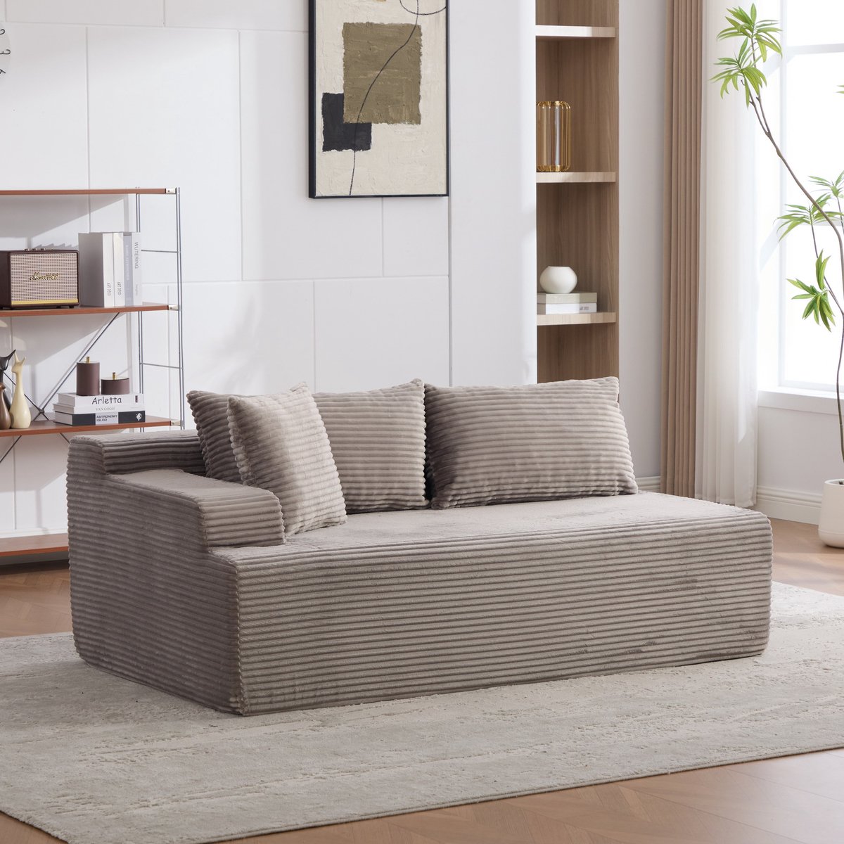 Modulaire Bank - Chenille 2-Zits Cloud Sofa Met Chaise Longue - Zachte Lounge Bank Zonder Montage Met 30D Schuim En Compressieverpakking Voor Woonkamer - Grijs