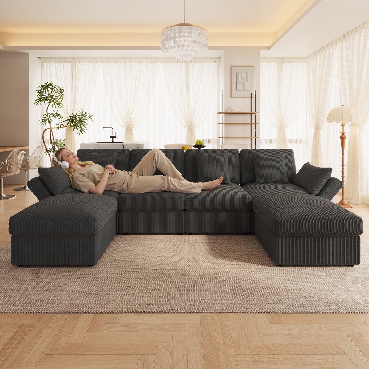 hoekbank met 6 zitplaatsen - Meubel voor verschillende inrichtingsstijlen en leefruimtes - 290x159.5x89 cm, Grijs