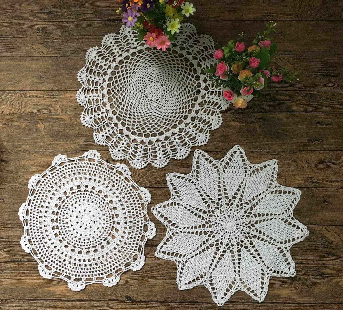 Solidchoice - Set van 8 Handgehaakte Doola's - Katoenen Lace, Wit