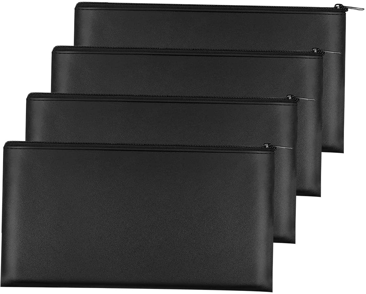 Solidchoice - Set van 4 Zwarte Opbergzakken met Rits voor Documenten en Accessoires