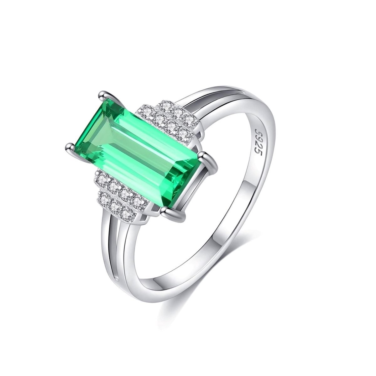 Solidchoice - Sterling Zilver 925 Ring met Gesimuleerde Groene Smaragd en Zirkonia - Dames Bandring