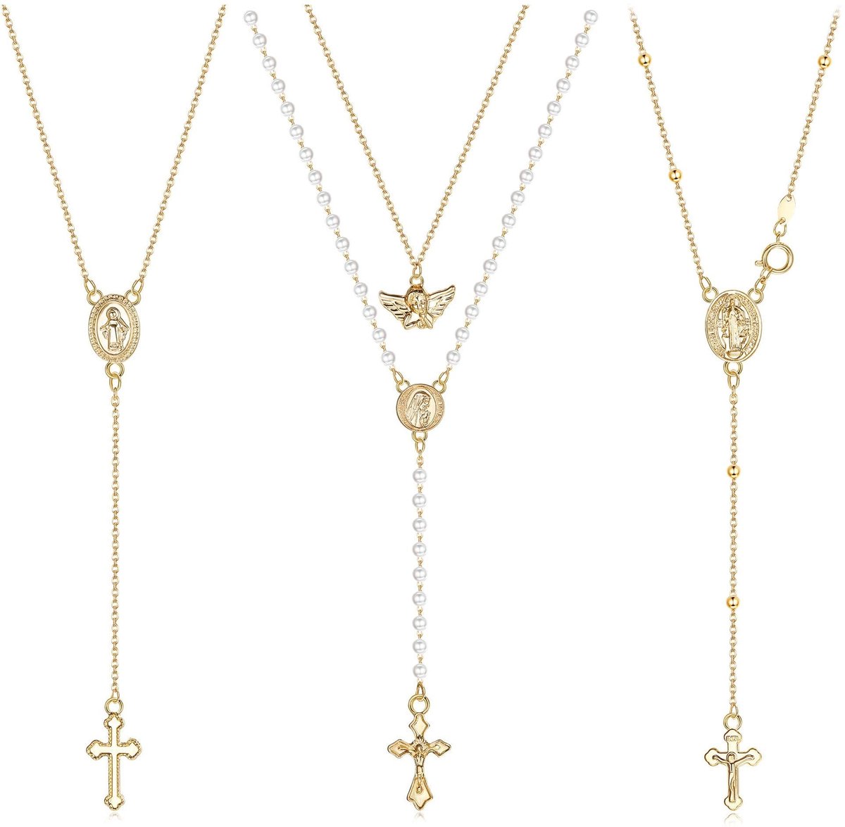 Solidchoice - Kettinkjes met Kruis Voor Dames en Heren 3 Stuks
