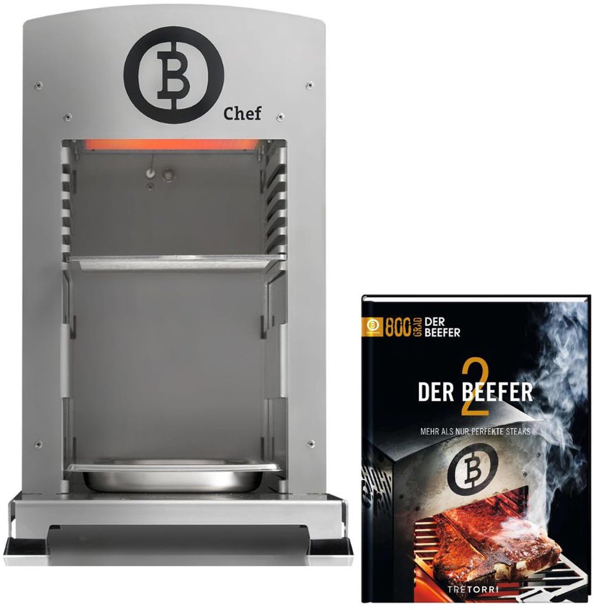 BEEFER One CHEF DE/AT 50 mbar Propaan 800°C Bovenhittegrill met kookboek "Der BEEFER 2" in set - 1110025-Set2
