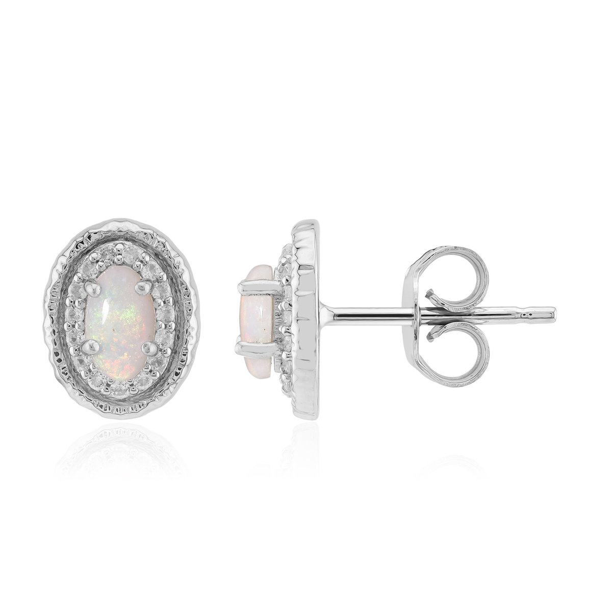 Cavill - Zilveren Oorbellen met Australische Opaal 0,274 ct - 925 Sterling Zilver - Ovale Cabochon Opaal & Zirkonia - Elegante Dames Sieraden