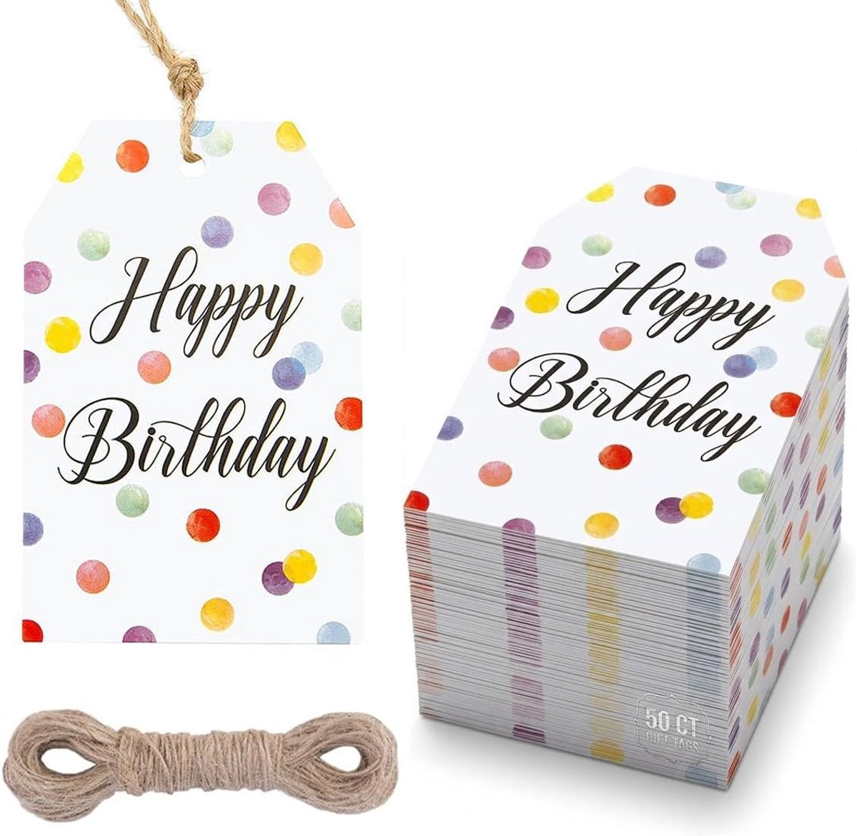 Cadeaulabels 50 Stuks - Gekleurde Stippen - Papieren Labels met Touw - Voor Feestdecoratie - ShopVlot