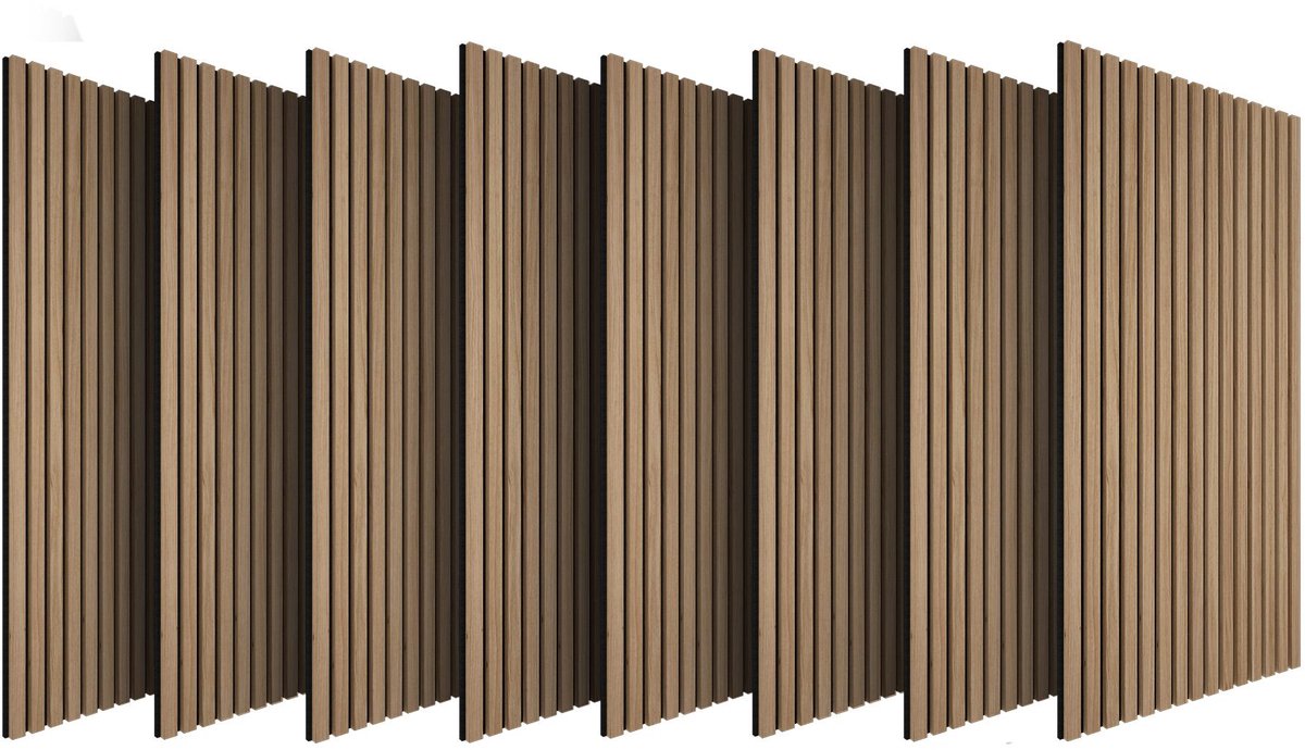 tectake® Akoestische Panelen - Set van 8 - Akoestisch Wandpaneel - 50 x 110 cm - 1,1 cm dik - 4,4 m² - Wandpanelen - Aanpasbare Grootte - Lattenwand - MDF en Houtfineer - Geluidsisolatie - Stijlvolle Wanddecoratie - Eenvoudige Montage - Eiken