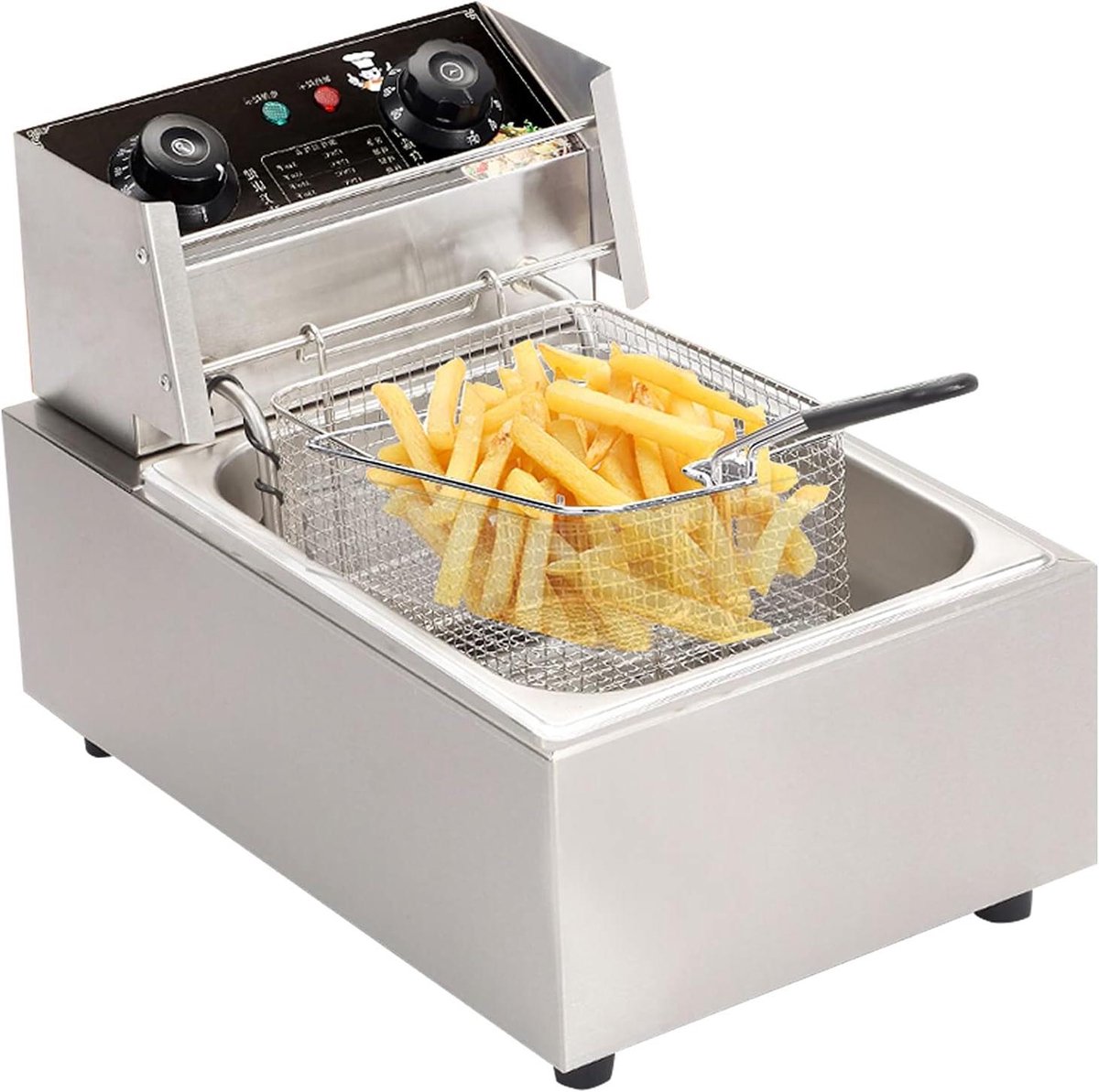 Elektrische Frituurpan - Commerciële Friteuse - Thuis Frituren - Verstelbare Thermostaat - 10L - Zilverkleurig