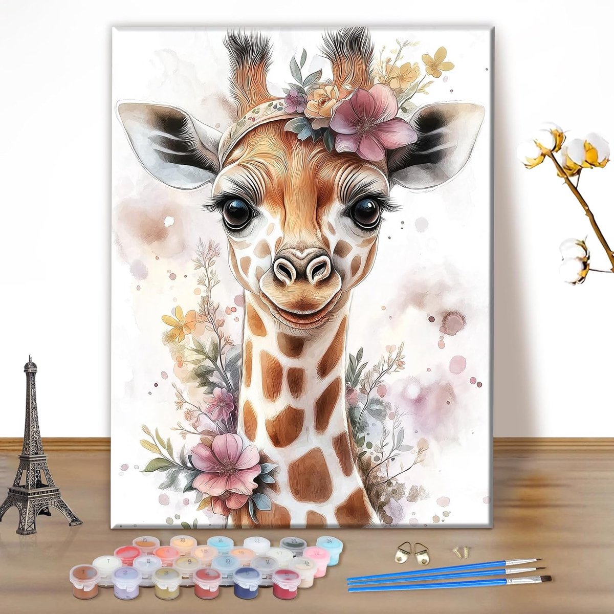 Schilderen op nummer giraffe - schilderkit voor volwassenen - acrylverf en penselen - creatieve hobby voor beginners - ShopVlot