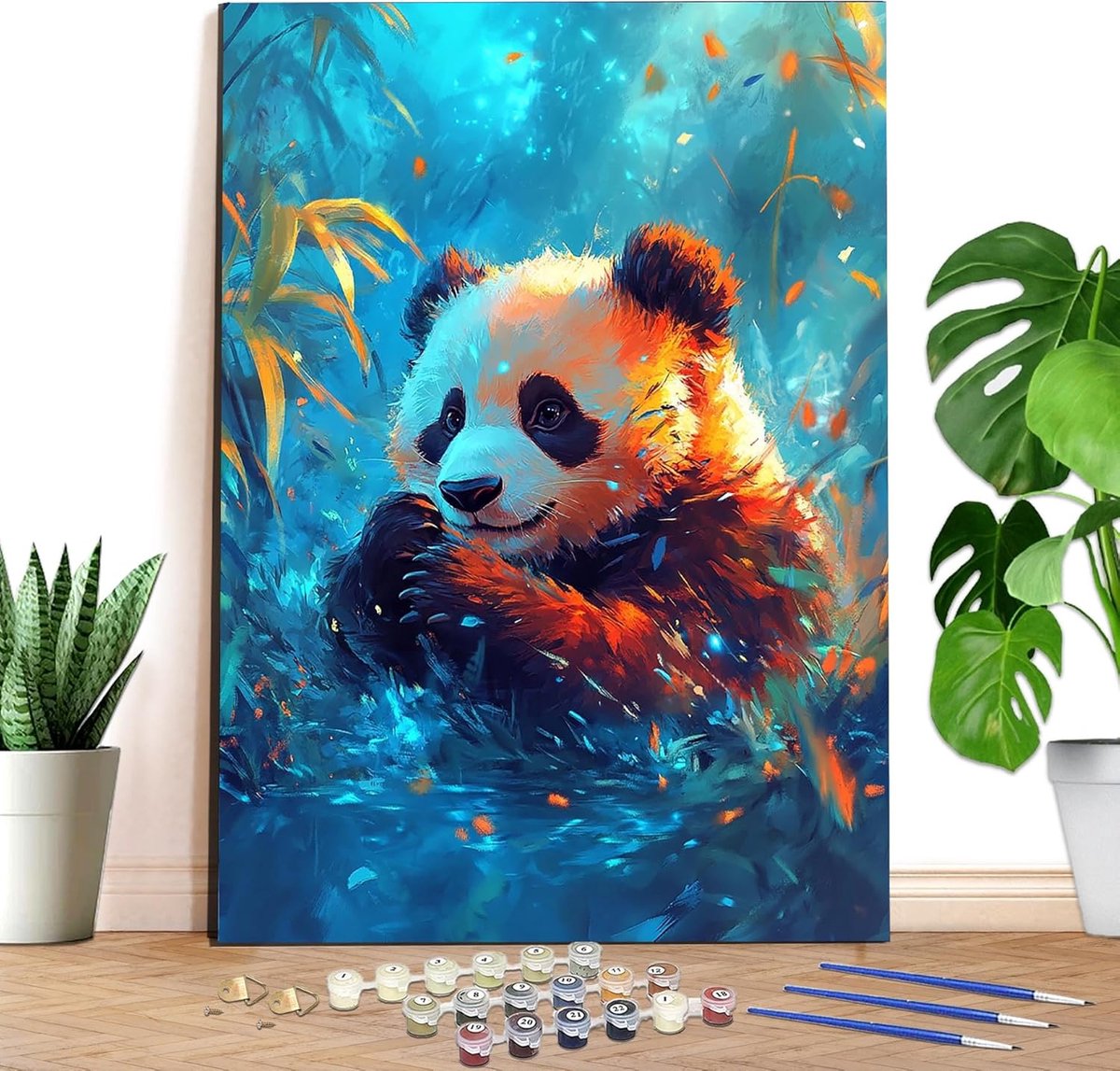 Schilderen op nummer Panda 40 x 50 cm - DIY olieverf set met penseel en acrylverf - creatief ontspannend - ShopVlot