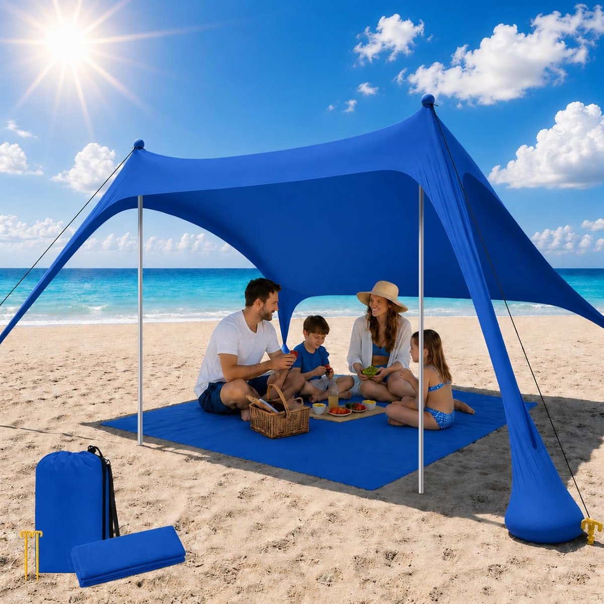 Strandtent 2 x 2 x 2 m - donkerblauw - waterafstotend - ideale bescherming tegen de zon - ShopVlot