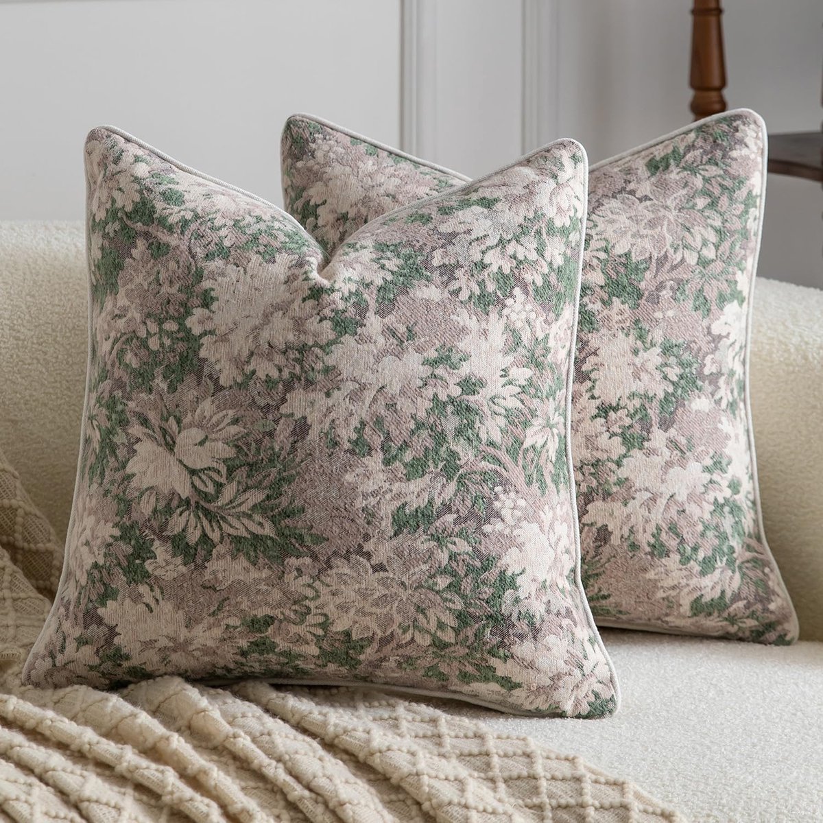 Kussenhoezen 45x45 cm - gebloemde salie vintage - jacquard chenille - elegant voor je interieur - ShopVlot