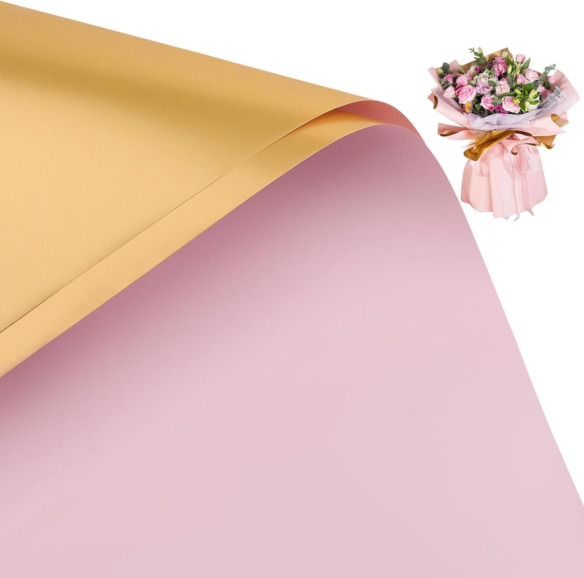 Bloemeninpakpapier 22 x 22 inch - Dubbelzijdig roze en verguld - Waterdicht materiaal - Perfect voor geschenkverpakking - ShopVlot