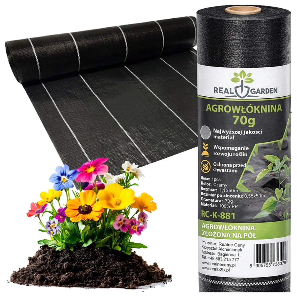 Zwarte Agriloon 70g/m2 1,1m x 50m UV Anti-wierde Doek