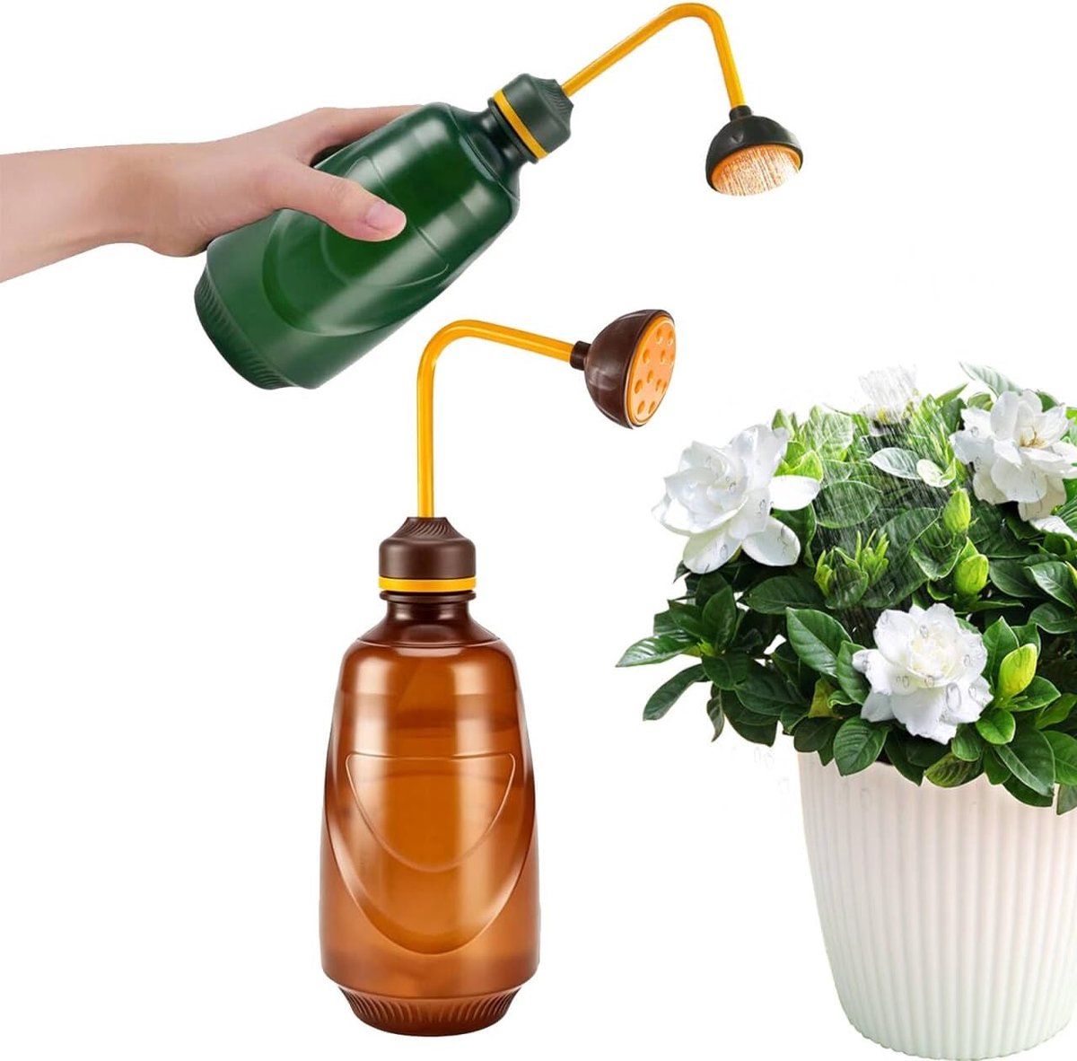 Gieters voor kamerplanten 450 ml - bruin + groen - 2-in-1 mondstuk - ideaal voor zaailingen - ShopVlot