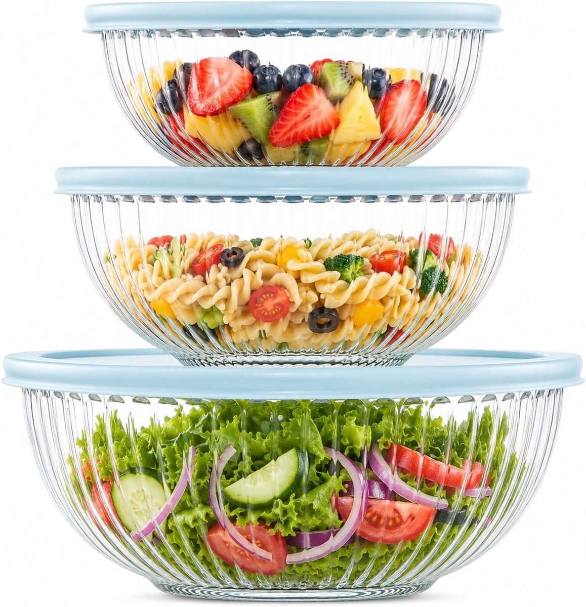 Mengkommen set 3 stuks - hoge borosilicaatglas - met deksel - ideaal voor koken en bakken - ShopVlot