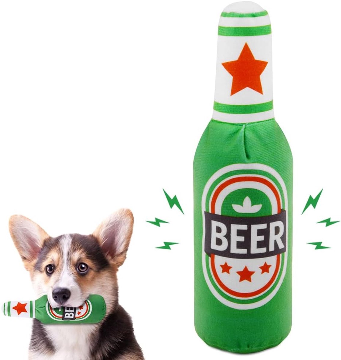 Hond Knuffel Speelgoed met Geluid – Creatieve Bierfles Vorm – Duurzaam en Interactief – ShopVlot