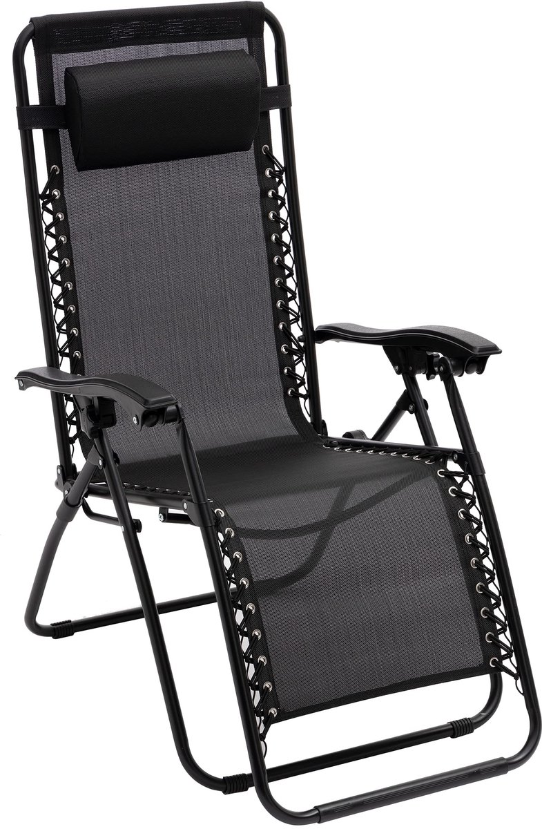 Tuinligstoel inklapbaar 165 x 65 x 113 cm - Zero Gravity - antraciet - ideaal voor ontspanning - ShopVlot