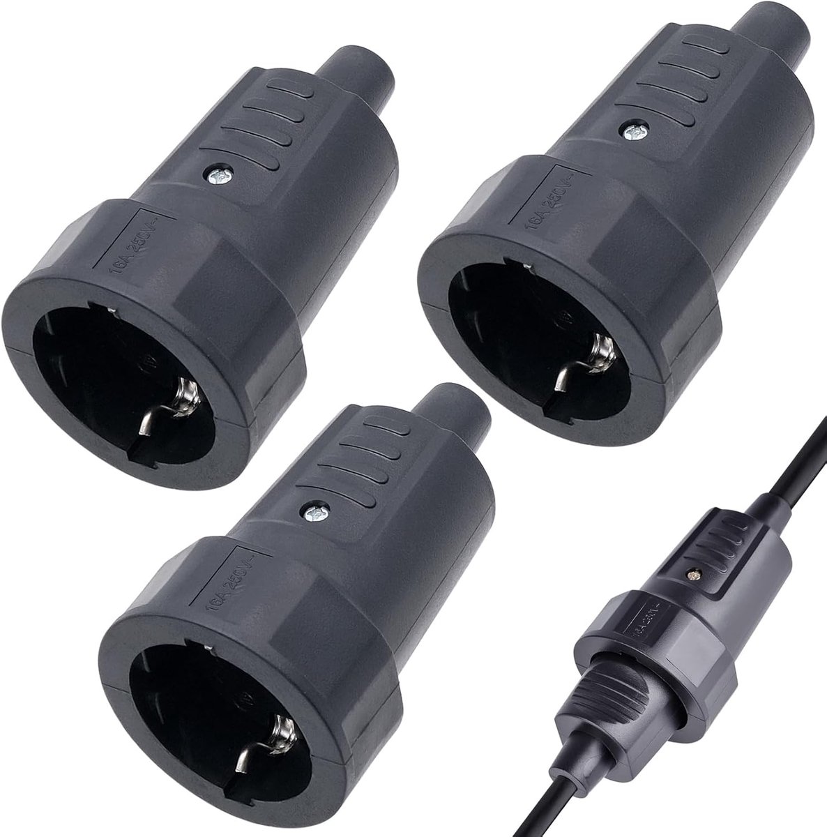 Rubber koppeling met kinkbescherming - 3-delige Schuko stekker - 250V/16A - Breukvast en veilig - ShopVlot