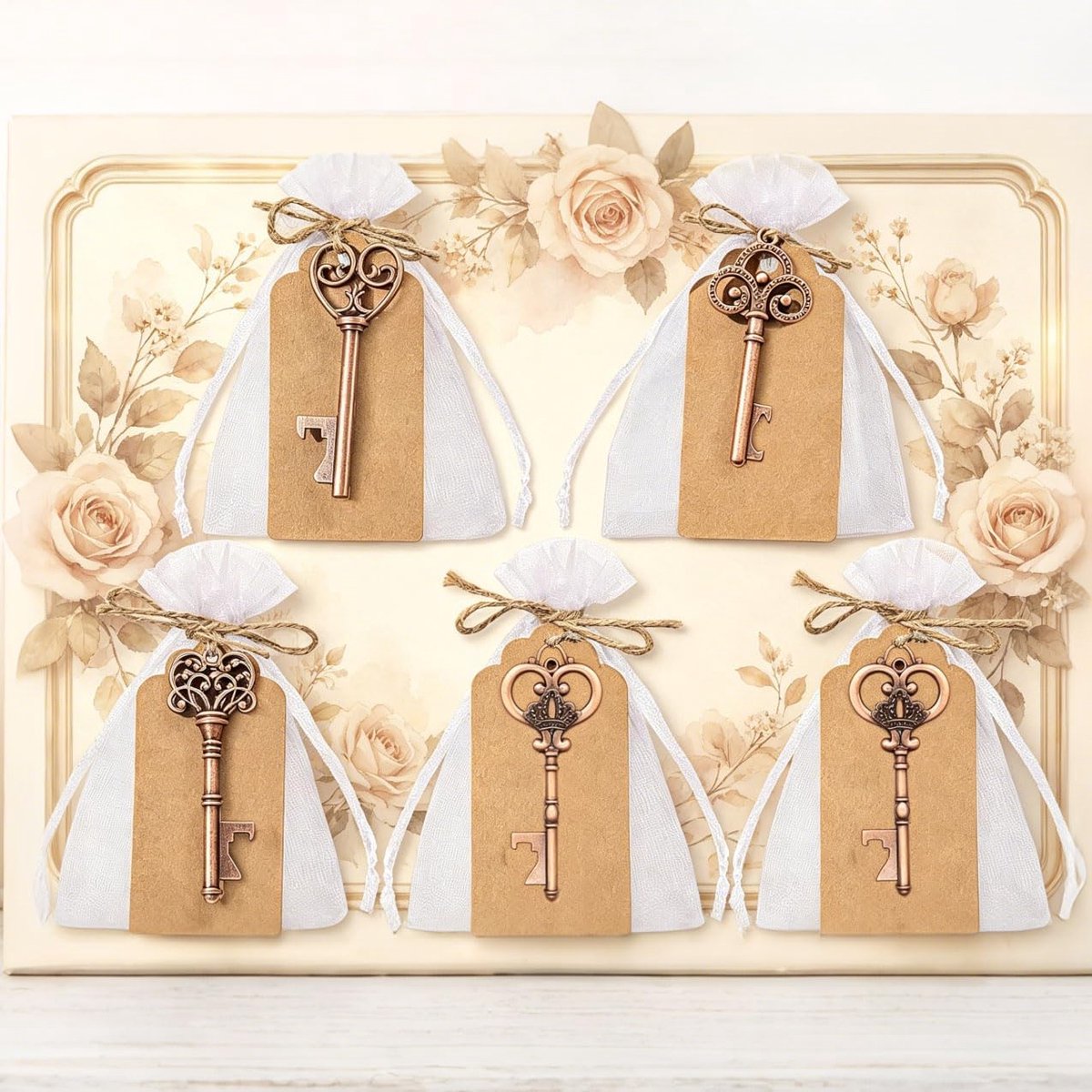 Sleutel flesopeners 50 stuks - rustiek design - met DIY kaartje - perfect als bruiloftsbedankje - ShopVlot